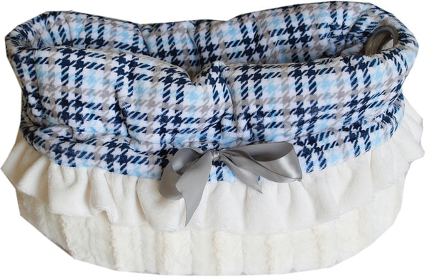 Blue Plaid Reversible Snuggle Bugs Pet Bed, Bag, And Car Seat All-in-one