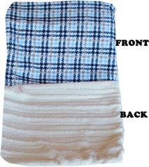 Luxurious Plush Carrier Blanket Blue Plaid