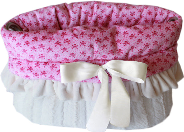 Light Pink Skulls Reversible Snuggle Bugs Pet Bed, Bag, And Car Seat All-in-one