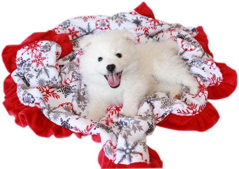 Luxurious Plush Pet Blanket Red Snowflake Size