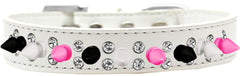 Double Crystal With Black, White And Bright Pink Spikes Dog Collar White Size