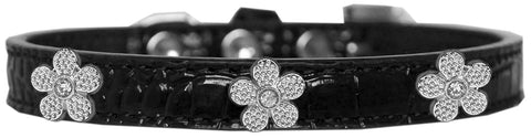 Silver Flower Widget Croc Dog Collar Size