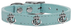 Silver Anchor Widget Genuine Leather Dog Collar