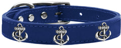 Silver Anchor Widget Genuine Leather Dog Collar