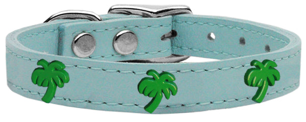 Green Palm Tree Widget Genuine Leather Dog Collar