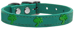 Green Palm Tree Widget Genuine Leather Dog Collar