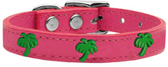 Green Palm Tree Widget Genuine Leather Dog Collar