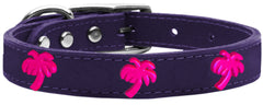 Pink Palm Tree Widget Genuine Leather Dog Collar