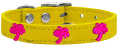 Pink Palm Tree Widget Genuine Leather Dog Collar