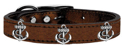 Silver Anchor Widget Genuine Metallic Leather Dog Collar