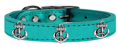 Silver Anchor Widget Genuine Metallic Leather Dog Collar