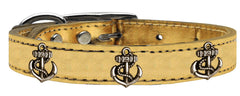 Bronze Anchor Widget Genuine Metallic Leather Dog Collar