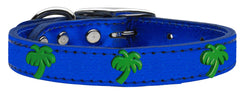 Green Palm Tree Widget Genuine Metallic Leather Dog Collar