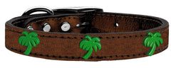 Green Palm Tree Widget Genuine Metallic Leather Dog Collar