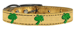 Green Palm Tree Widget Genuine Metallic Leather Dog Collar