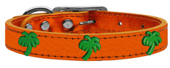 Green Palm Tree Widget Genuine Metallic Leather Dog Collar