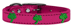 Green Palm Tree Widget Genuine Metallic Leather Dog Collar