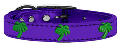 Green Palm Tree Widget Genuine Metallic Leather Dog Collar