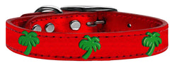 Green Palm Tree Widget Genuine Metallic Leather Dog Collar