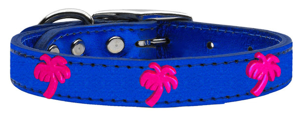 Pink Palm Tree Widget Genuine Metallic Leather Dog Collar