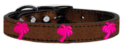 Pink Palm Tree Widget Genuine Metallic Leather Dog Collar