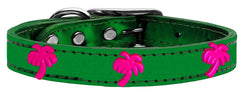 Pink Palm Tree Widget Genuine Metallic Leather Dog Collar