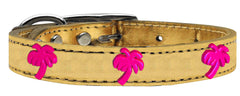 Pink Palm Tree Widget Genuine Metallic Leather Dog Collar