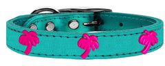 Pink Palm Tree Widget Genuine Metallic Leather Dog Collar