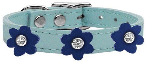 Flower Leather Collar Baby Blue With Flowers Size