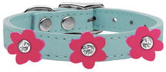 Flower Leather Collar Baby Blue With Flowers Size