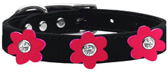 Flower Leather Collar Black With Flowers Size