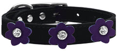 Flower Leather Collar Black With Flowers Size