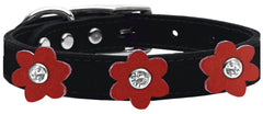 Flower Leather Collar Black With Flowers Size