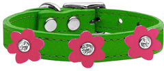 Flower Leather Collar Emerald Green With Flowers Size