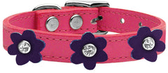 Flower Leather Collar Pink With Flowers Size