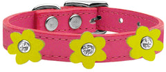 Flower Leather Collar Pink With Flowers Size