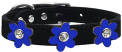 Metallic Flower Leather Collar Black With Metallic Flowers Size