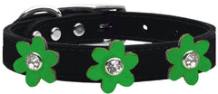 Metallic Flower Leather Collar Black With Metallic Flowers Size