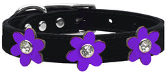 Metallic Flower Leather Collar Black With Metallic Flowers Size