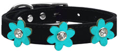 Metallic Flower Leather Collar Black With Metallic Flowers Size