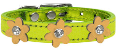 Metallic Flower Leather Collar Metallic Lime Green With Metallic Flowers Size