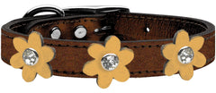 Metallic Flower Leather Collar Bronze With Metallic Flowers Size