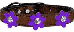 Metallic Flower Leather Collar Bronze With Metallic Flowers Size