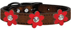 Metallic Flower Leather Collar Bronze With Metallic Flowers Size