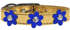 Metallic Flower Leather Collar Gold With Metallic Flowers Size