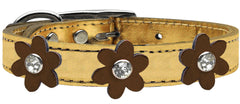 Metallic Flower Leather Collar Gold With Metallic Flowers Size