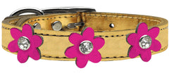 Metallic Flower Leather Collar Gold With Metallic Flowers Size