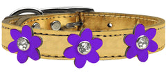 Metallic Flower Leather Collar Gold With Metallic Flowers Size