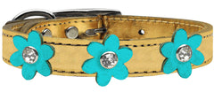 Metallic Flower Leather Collar Gold With Metallic Flowers Size