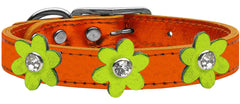 Metallic Flower Leather Collar Metallic Orange With Metallic Flowers Size